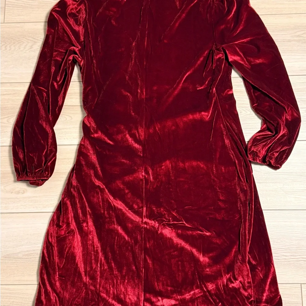 Red Velvet Wrap Mini Dress Ruched Long Sleeve Holiday Party - Picture 6 of 6